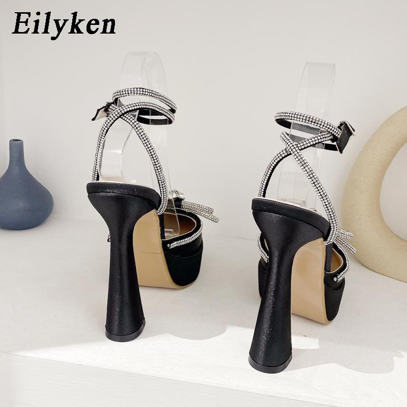 Eilyken Модные вечерние туфли-лодочки с бантом, пикантная женская обувь на платформе с острым носком, сандалии для выпускного на высоком каблуке с пряжкой и ремешком из кристаллов