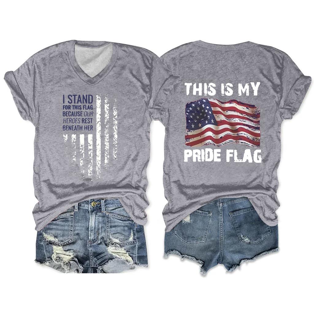 Women'S T-Shirt Casual Loose Printed V-Neck Pullover Short Sleeved Top