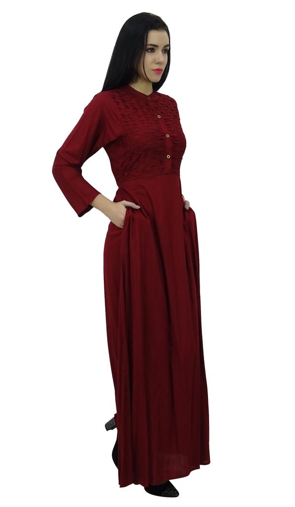 Bimba Женское черное платье-джильбаб с воротником-стойкой и карманами, длинный рукав-10