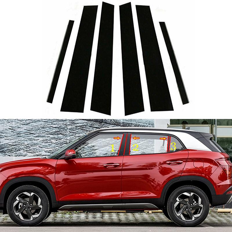 6 шт./комплект Столбики кузова автомобиля для Hyundai Creta Ix25 2020 2021 2022 2023 Глянцевые черные наклейки на стойки дверей и окон Аксессуары для стайлинга