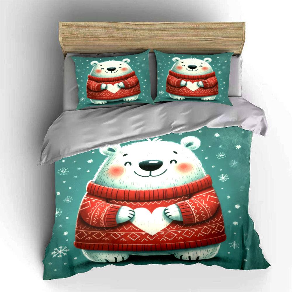 Cute Polar Bear in Red Sweater Bedding Duvet Cover Set (1*Duvet Cover 2*Pillowcases, without duvet insert)
