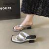 Fashion Summer 2025 Fashion Women's Flip Flops Open-Toe Casual Slippers Mid Heel Square Toe Women Footwear Size35 39 Sandalias De Mujer