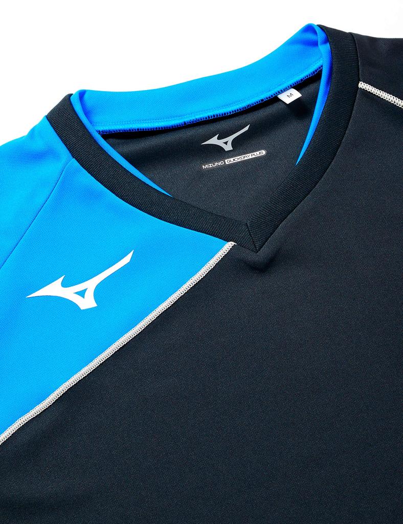 Mizuno Волейбольная одежда, Игровая футболка с длинным рукавом, Влагоотводящая, Быстросохнущая, Унисекс, V2MA8021, 92, Черный x Синий Diva, Размер S