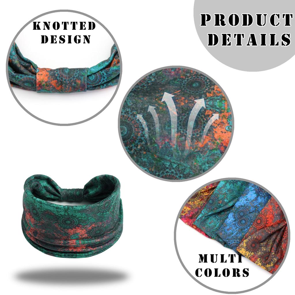 Boho Headbands for Women Cotton Wide Headwrap Non Slip Stretch Hairbands Workout Yoga Head Bands Bandage Running Bandana Turban Hair Accessories