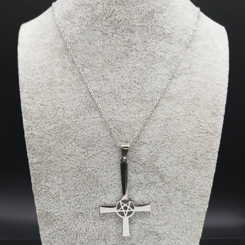 Ожерелье с перевернутым крестом, оккультная пентаграмма, перевернутый крест, готическое ожерелье сатаны, Люцифер, сатанинские украшения, Cruz Invertida
