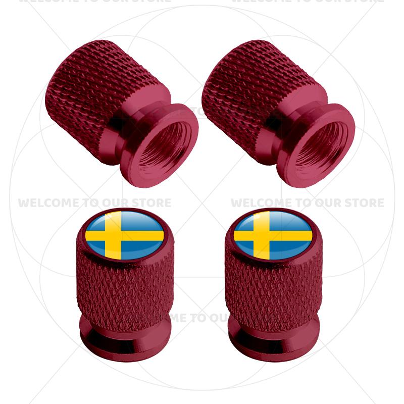 For Sweden Swedish Flag Union Jack Britain Flag KDCM3 Emblem 4Pcs Aluminum Motorcycle Car Tire Valve Caps Wheel Stem Air Dust Covers