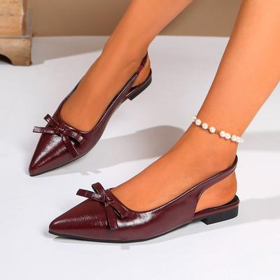 Модный дизайн Большой бант-бабочка Женские сандалии-мюли на плоской подошве Высококачественные Уютные из лакированной кожи Остроносые С ремешком сзади