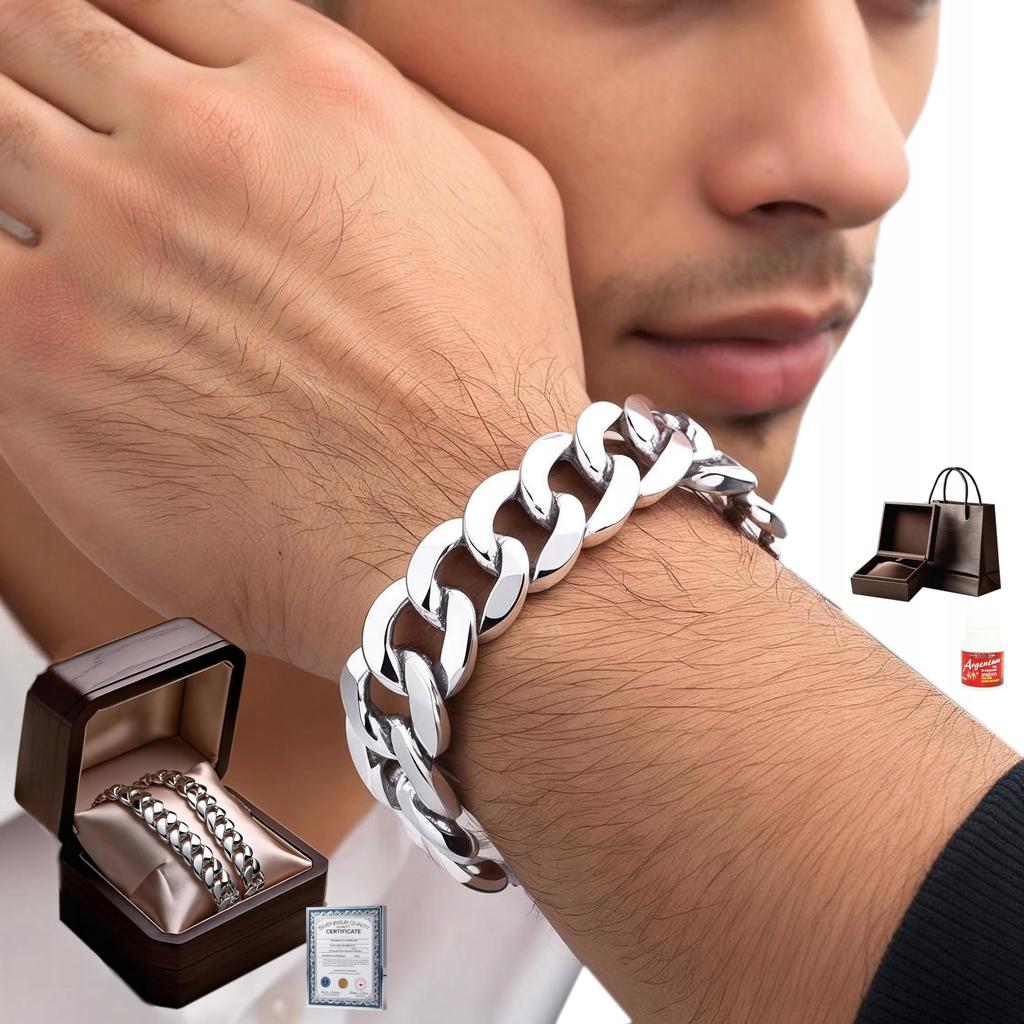 THICK Silver Men' Bracelet 925 SILVER Cuirass 11mm Diamond