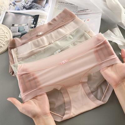 Женские бесшовные трусики-хипстеры, невидимые, из ледяного шелка, эластичное нижнее белье, бикини