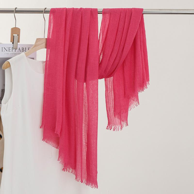 Однотонный тонкий шарф Женская солнцезащитная шаль Однотонный простой Имитация хлопка и льна Шелковый шарф Пряжа высокого класса