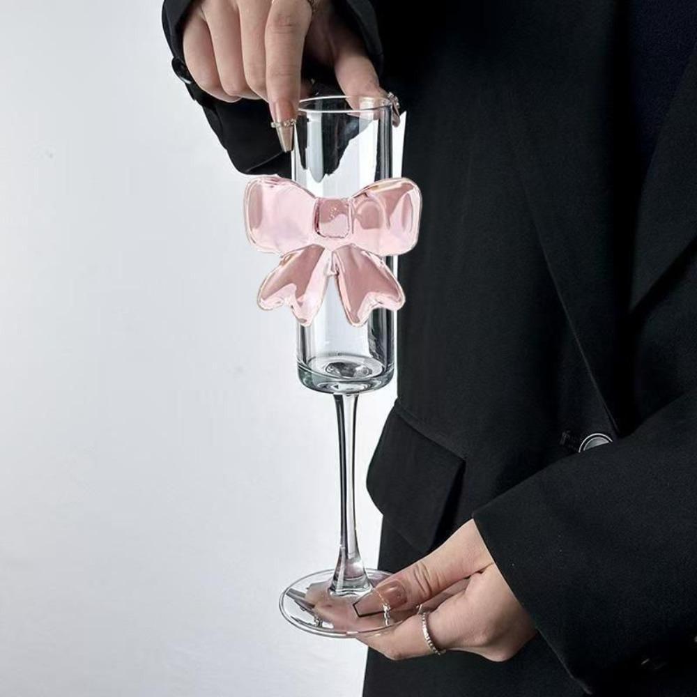 2 pieces Clear Pink Bow Champagne Glass Ultra Thin Goblet Creative Drinking Glasses Party Supplies