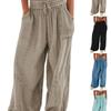 Женские брюки-шаровары, летние повседневные винтажные хлопковые льняные брюки с эластичной резинкой на талии, широкие брюки, модные свободные карманы, женские брюки