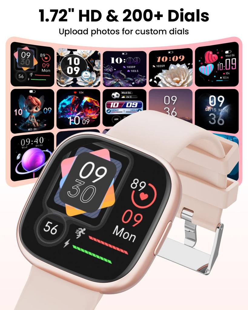 2025 Новые 1,72-дюймовые женские смарт-часы с ответом/вызовами/100 спортивными режимами, водонепроницаемость 1 АТМ, подходят для устройств Android и iPhone (Черный сплав)