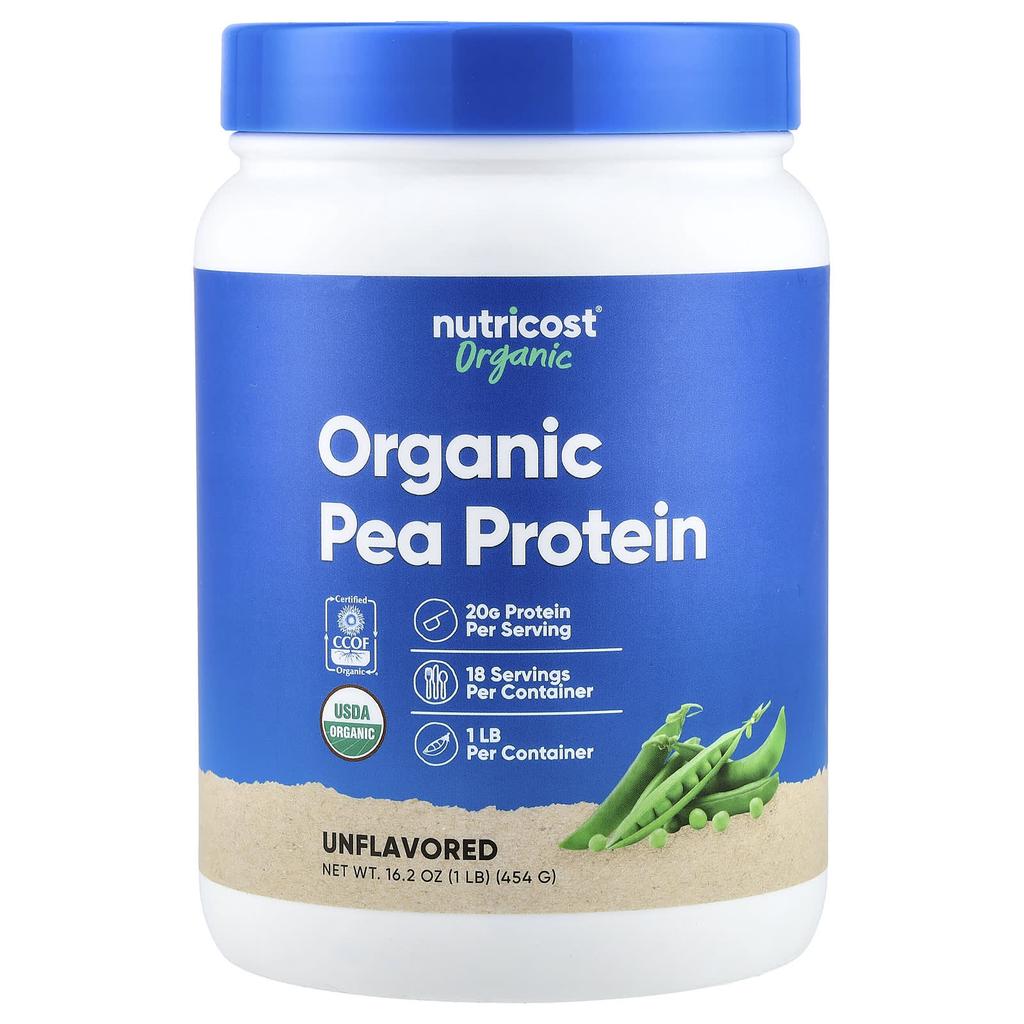 Nutricost, Organic Pea Protein, Unflavored, 454g (1lb)