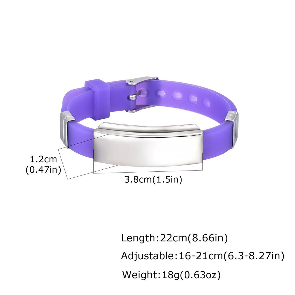 Vnox Free Customizable Engraving Adjustable Silicone Bracelet with Stainless Steel Plate, Soft Rubber Bangle Wristband for Men