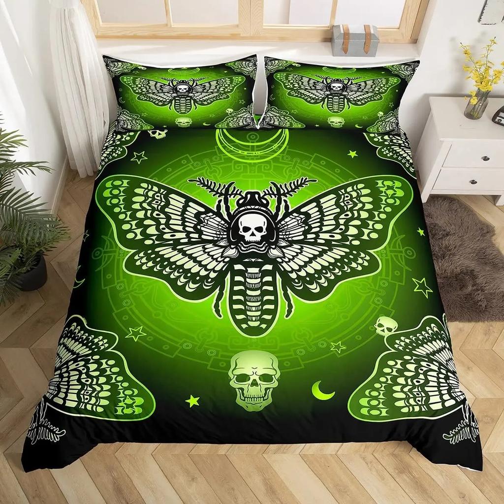 Death Moth Duvet Cover Set King Queen Full Twin Size Galaxy Sun and Moon Polyester Comforter Cover Boho Gothic Skull Bedding Set