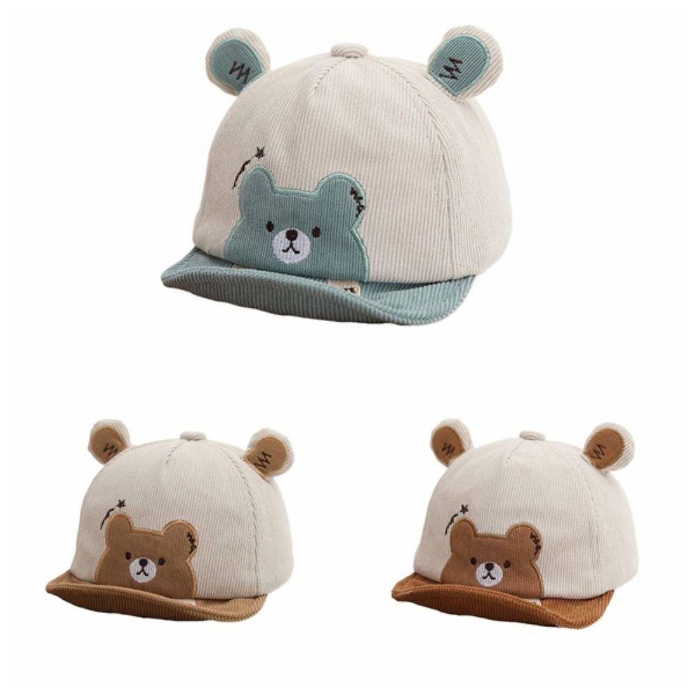 Cartoon Bear Baby Sunhat Wide Brim Newborn Flat Cap Solid Color Infant Bucket Hat Toddle