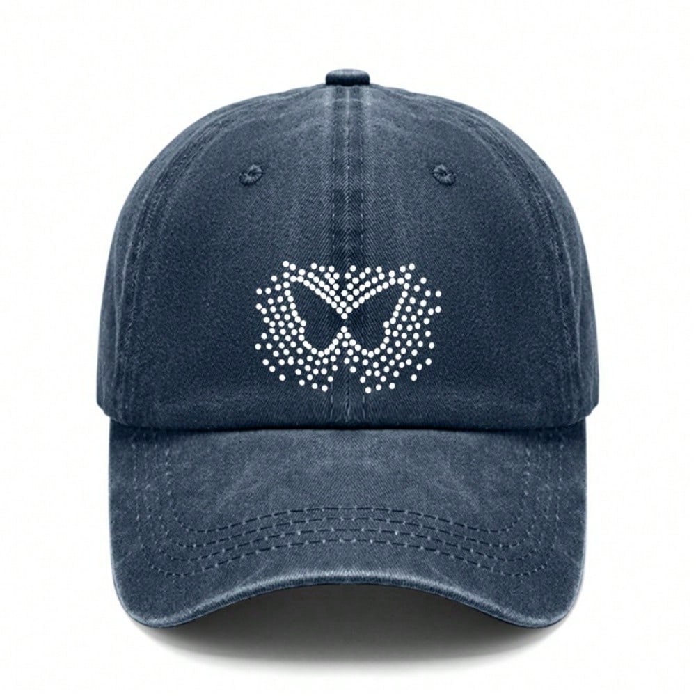 Vintage Baseball Cap - Trendy Unisex Butterfly Print Dark Grey Polyester Adjustable Breathable Curved Brim Casual Daily Wear Baseball Hat, Dad Cap,