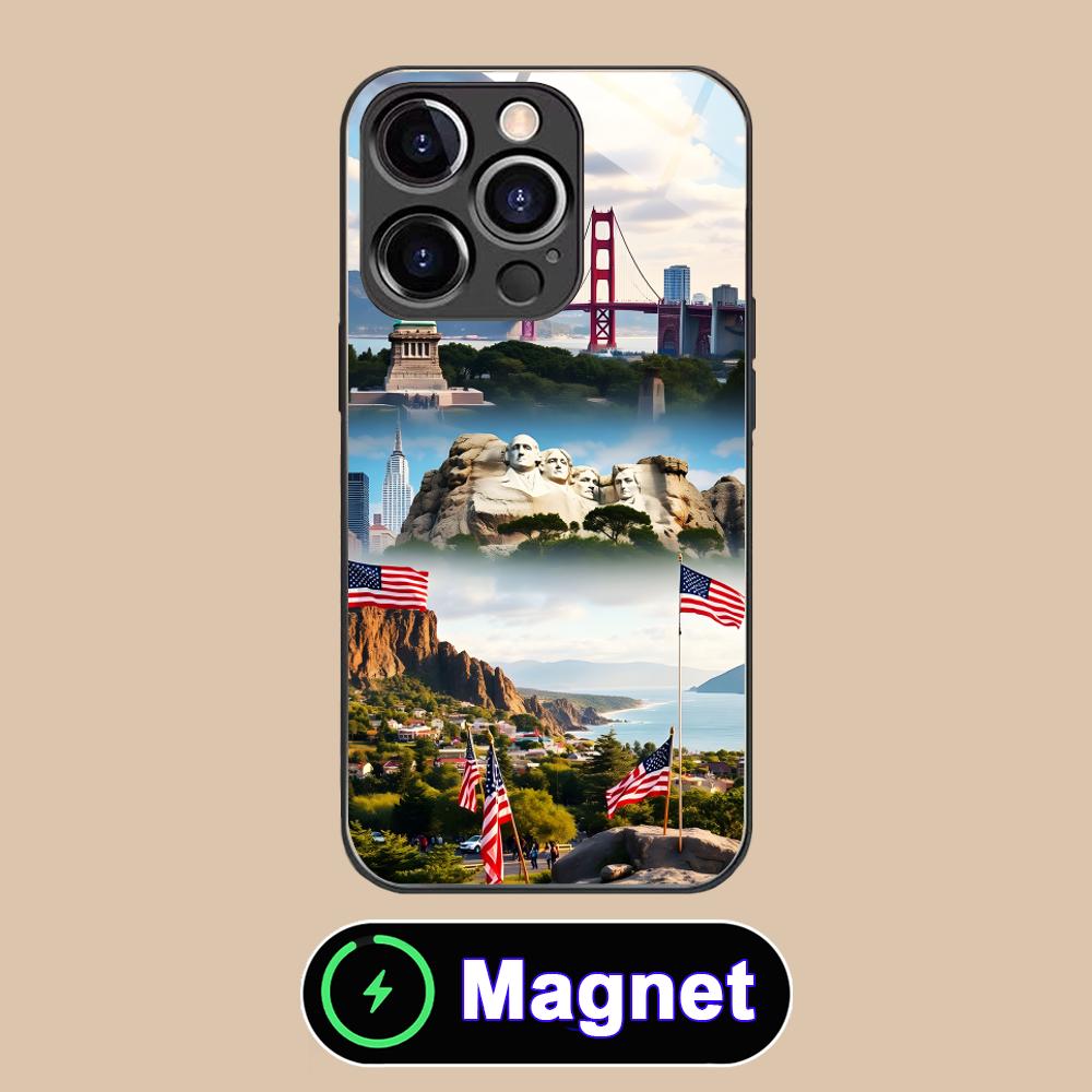 США Флаг Америки Стеклянный Чехол для Мобильного Телефона MagSafe для iPhone 17 16 15 14 13 12 11 Air Pro Max Plus Mini Цветной Чехол