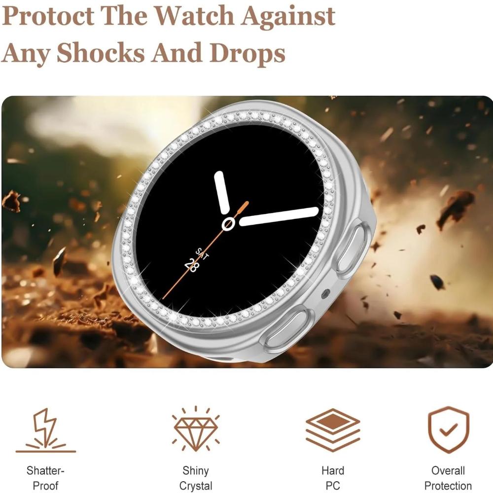 Блестящий полый чехол для Samsung Galaxy Watch 8 44 мм Алмазный жесткий ПК-чехол для Galaxy Watch 8 40 мм Полый защитный чехол Аксессуары