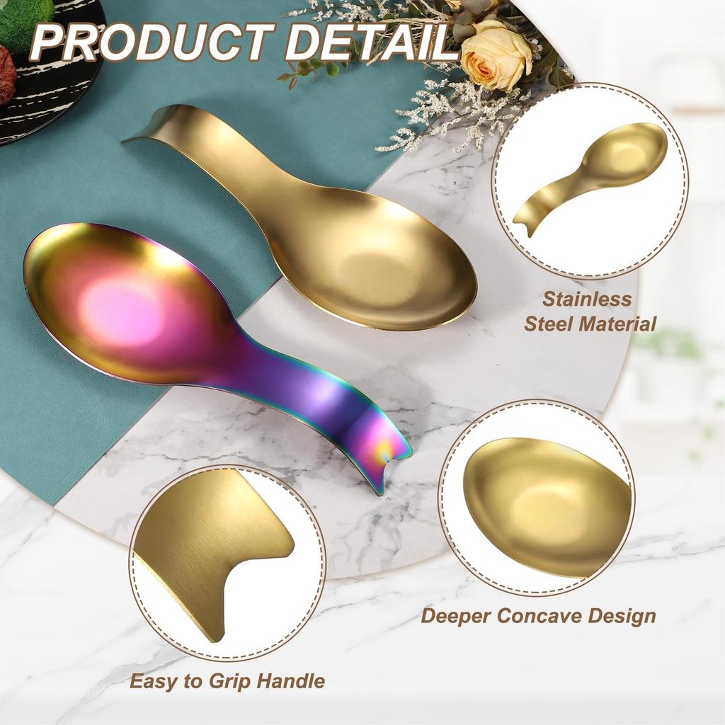 uxcell Spoon Rest Holder 10.6 x 3.7 inch 301 Stainless Steel Kitchen Utensil Rack Heat-Resistant Stovetop Drip Catcher Gold Finish
