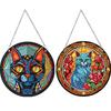 2Pcs Animal Theme 2D Flat DIY Hanging Diamond Art Kits Rhinestone Diamond Art Window Pendants Window Hanging Art for Home Decor