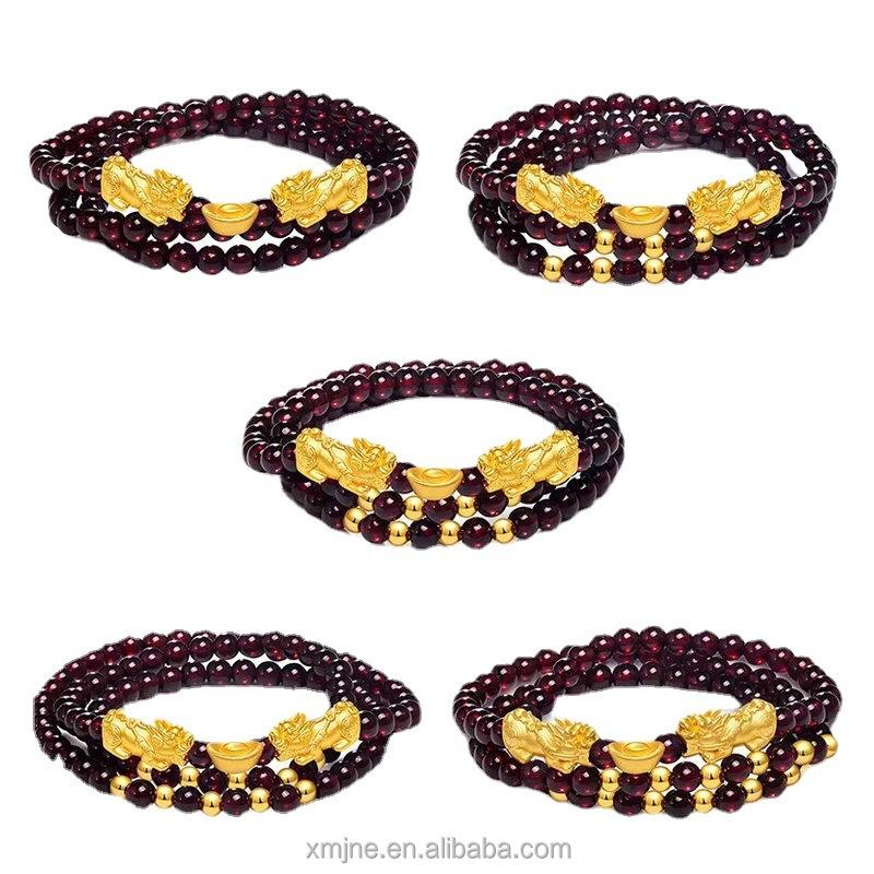 Dubai Jewelry Pixiu Copper Gold Plated-Plated Bracelet for Women With Garnet
