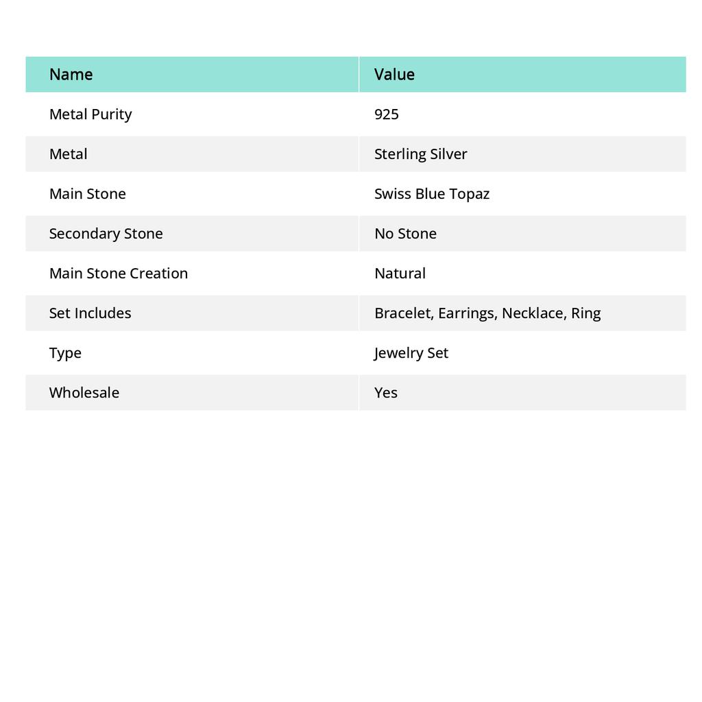 Swiss Blue Topaz Handmade 925 Sterling Silver Jewelry Set S6C45