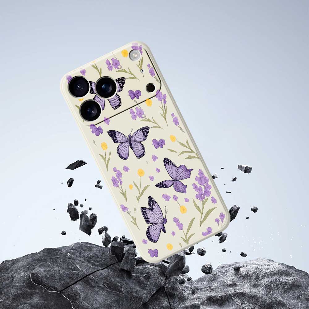 For iPhone 17 Pro Max Case Purple Butterflies Pattern Printing Straight Edge TPU Phone Back Cover