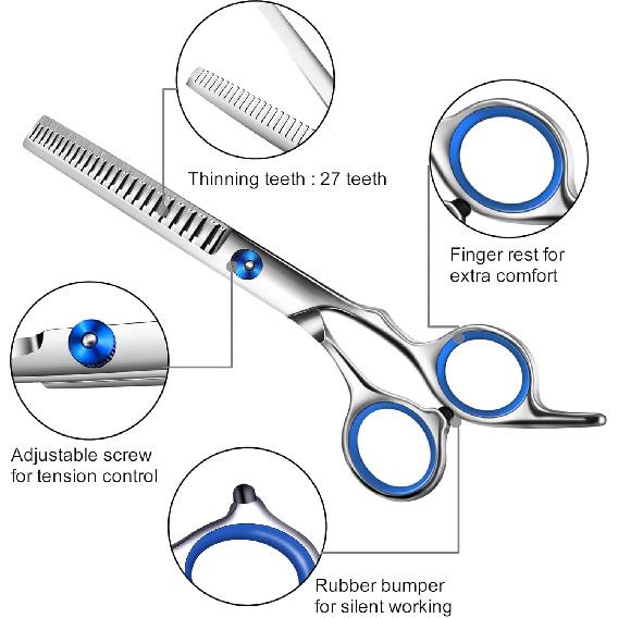 Dog Grooming Scissors with Safety Round Tip,Pet Grooming scissors Kit,Dog Shears for Grooming,Incude Thinning,Curved Grooming Scissors and Comb for