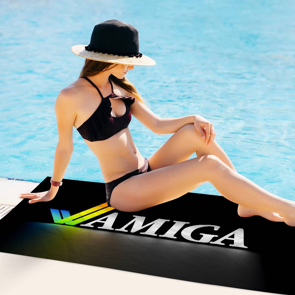 Amiga Logo Fashion Microfiber Blanket Quick Drying Beach Towels Oversized Printing Super Absorbent Pool Towel Blanket