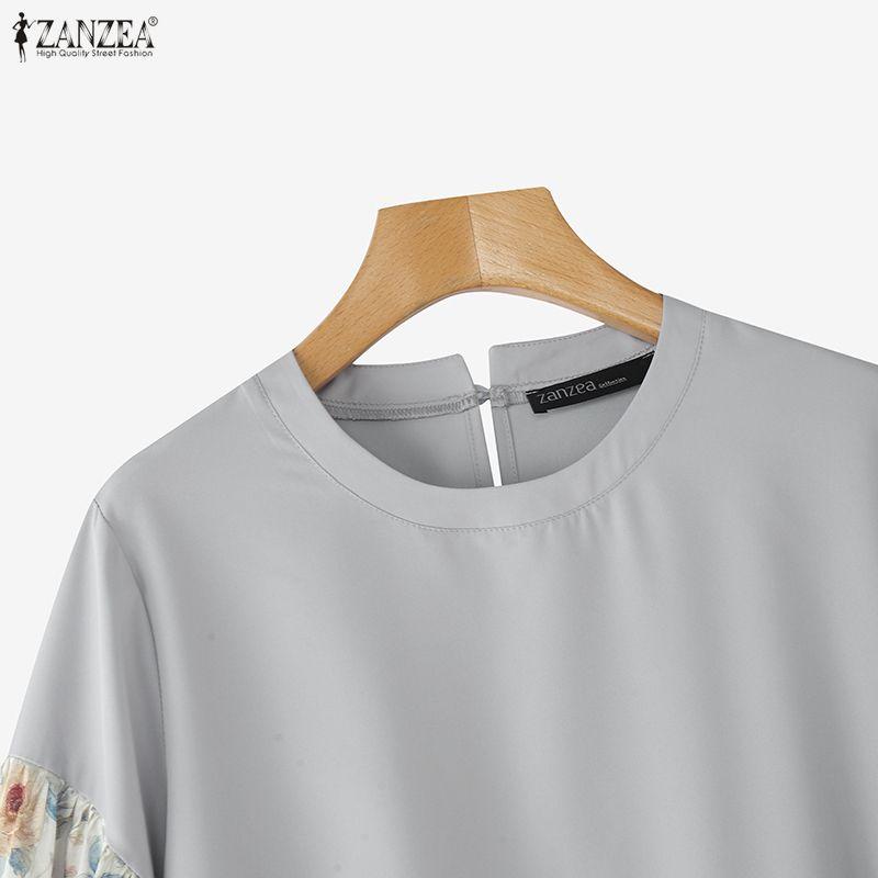 ZANZEA Женская блузка с принтом, рукавом 3/4, свободного кроя, с круглым вырезом, в стиле кэжуал