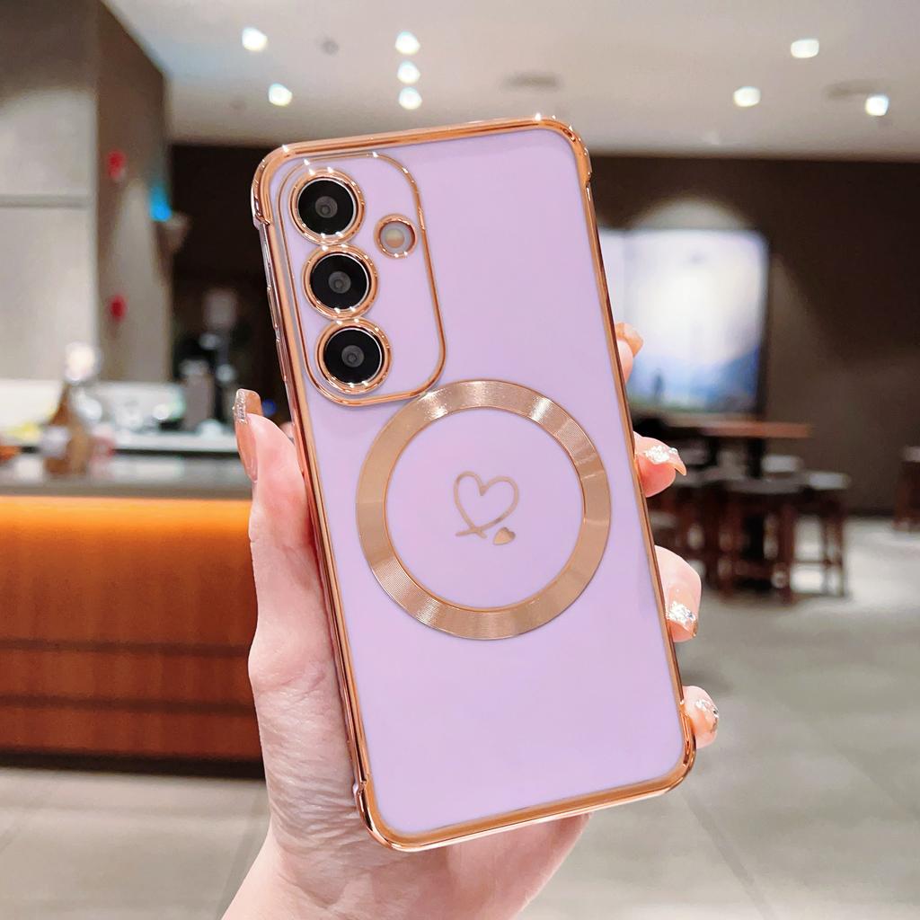 Роскошный гальванизированный чехол Magsafe love Heart для Samsung Galaxy S21 S23 S24 S25 Plus Ultra S21FE S23FE с магнитной беспроводной зарядкой и противоударным покрытием