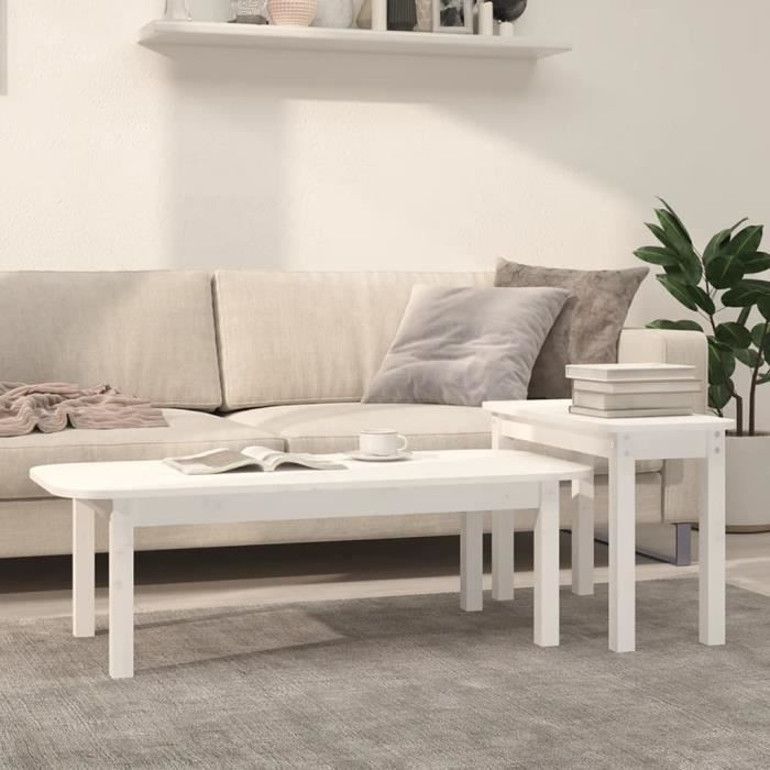VidaXL Set of 2 Coffee Tables White Solid Pine Wood 822363