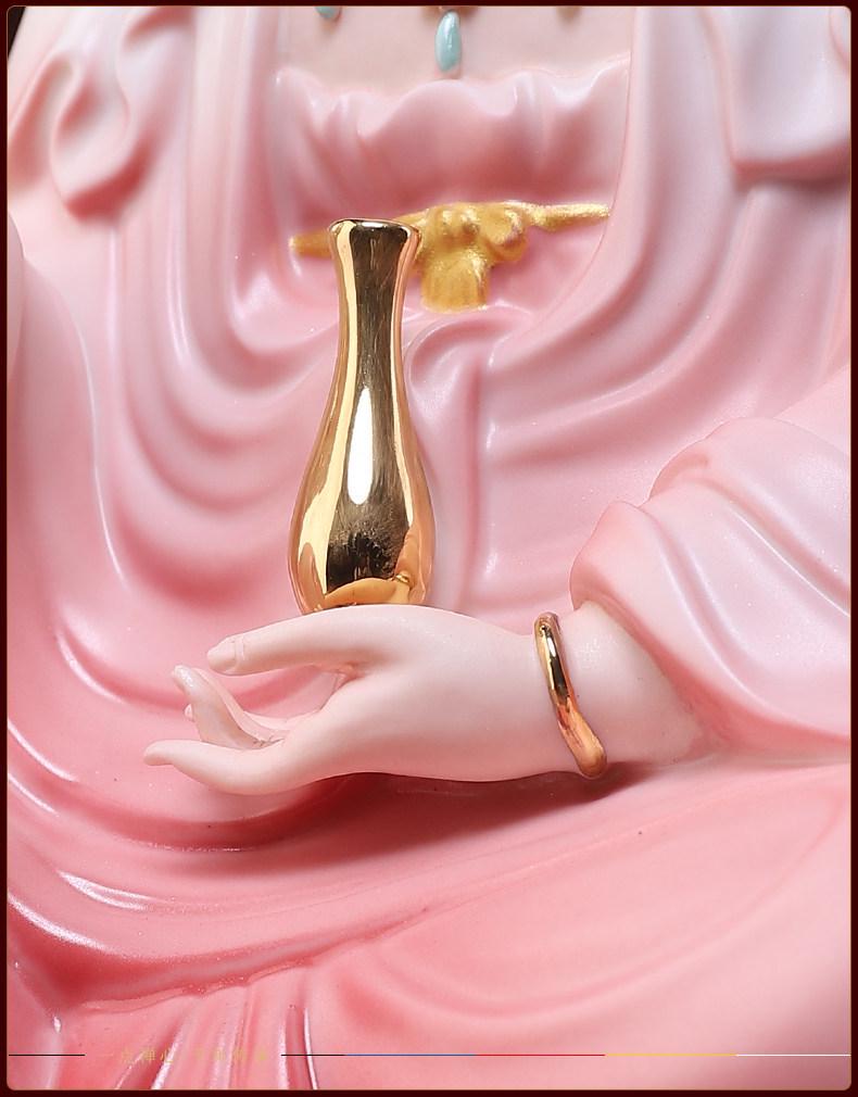 Red Robe Ceramic Guanyin Ornament – Home Worship Bodhisattva Statue for Living Room Decor