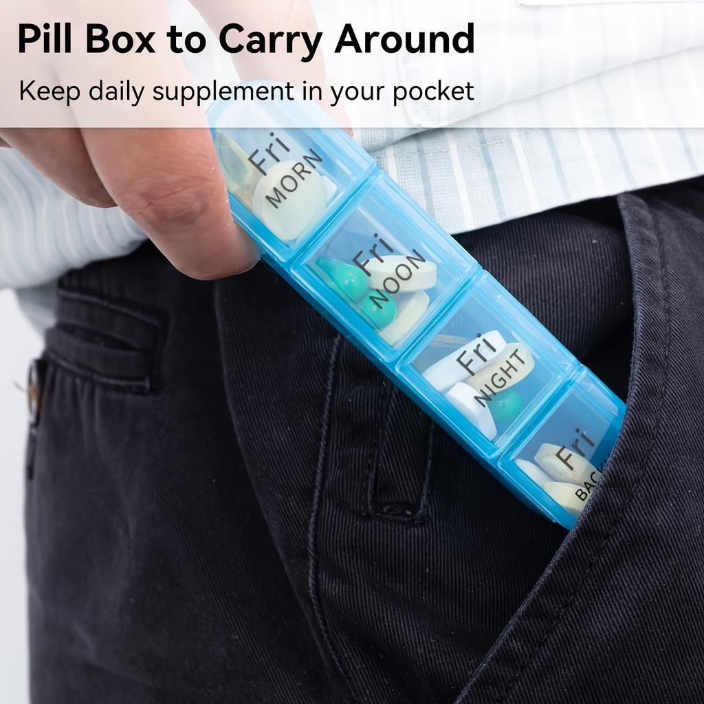 Pill Organizer 4 Times a Day Pill Box 7 Day,Large Weekly Medicine Pill Organizer for Travel with Removable Individual Containers