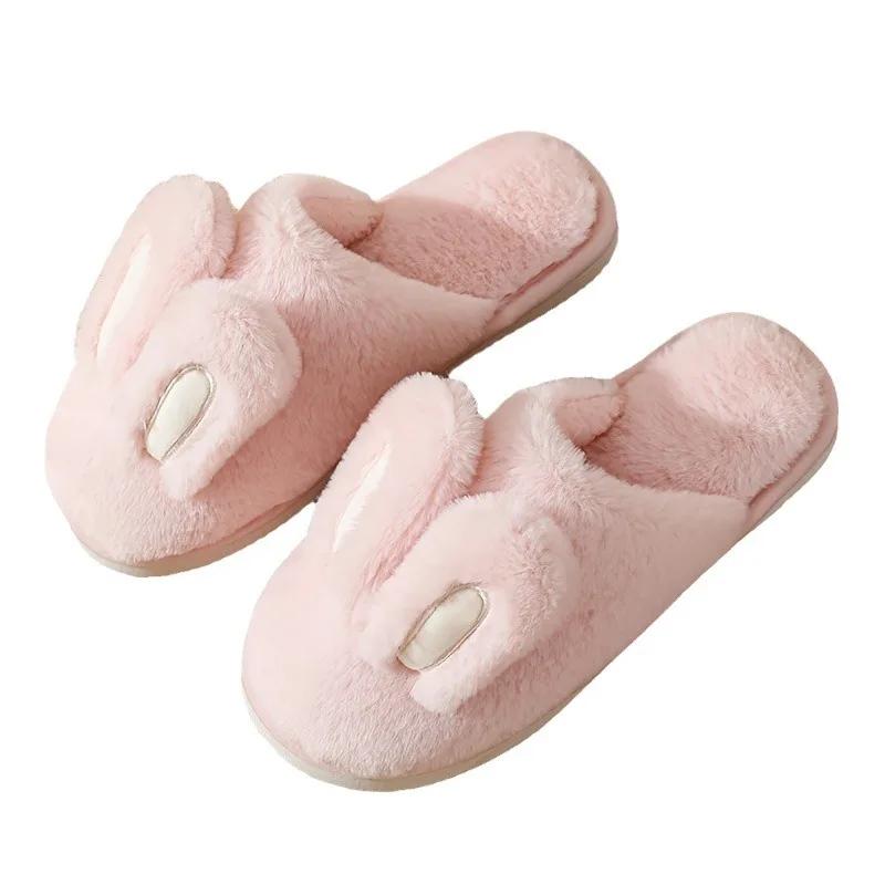 Women Cotton Slippers 2025 Winter Plush Cute Rabbit Comfortable Anti Slip Home Indoor Floor Warm Cartoon Slippers Mujer