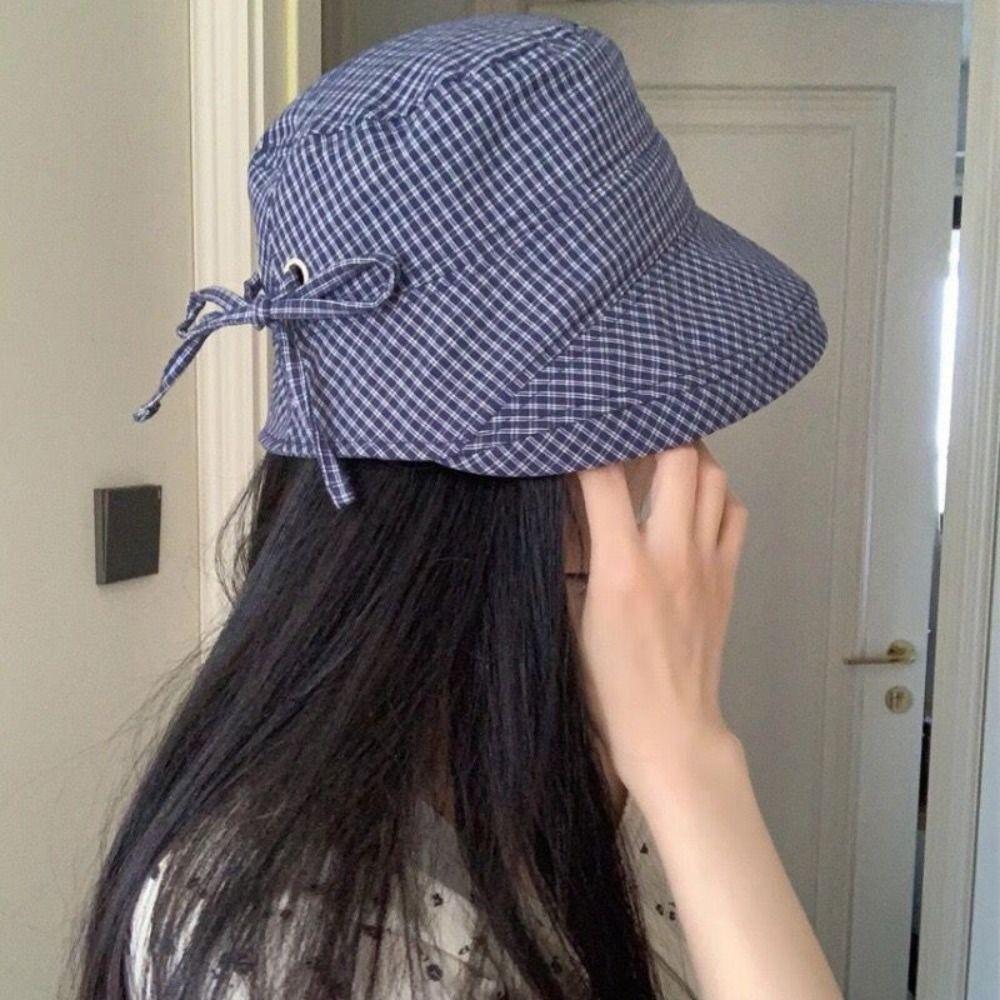 Quick-dry Plaid Sun Hat Summer Fisherman Caps Japanese Plaid Bucket Cap Outdoor