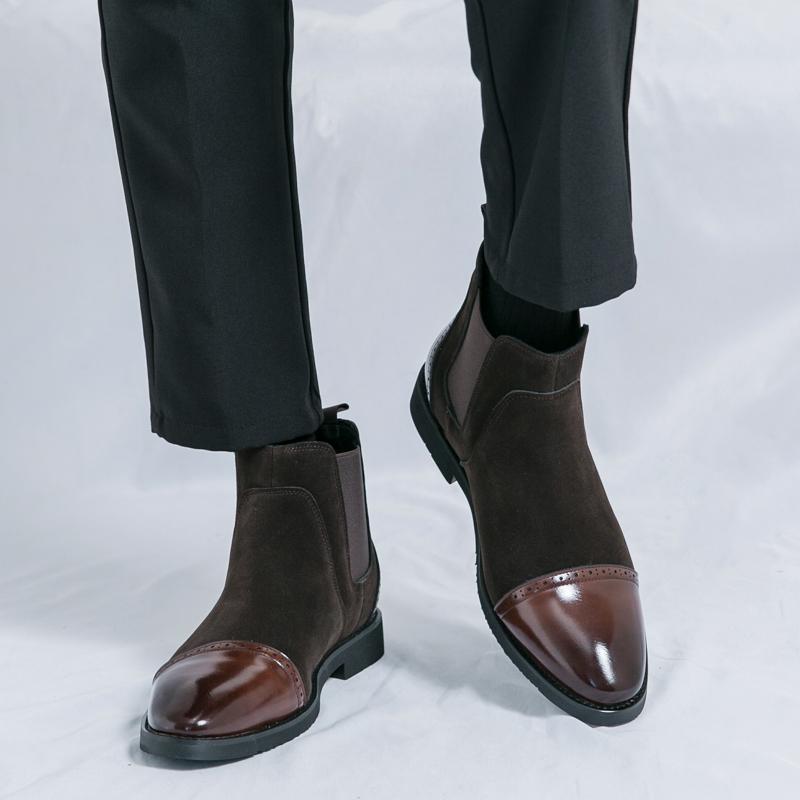 Мода Зима Новые Мужские Заостренные Комбинированные Лоскутные Слипоны Ботильоны Британский Дизайнер Botas Тренд Повседневные Хайтопы Обувь Zapatos Hombre