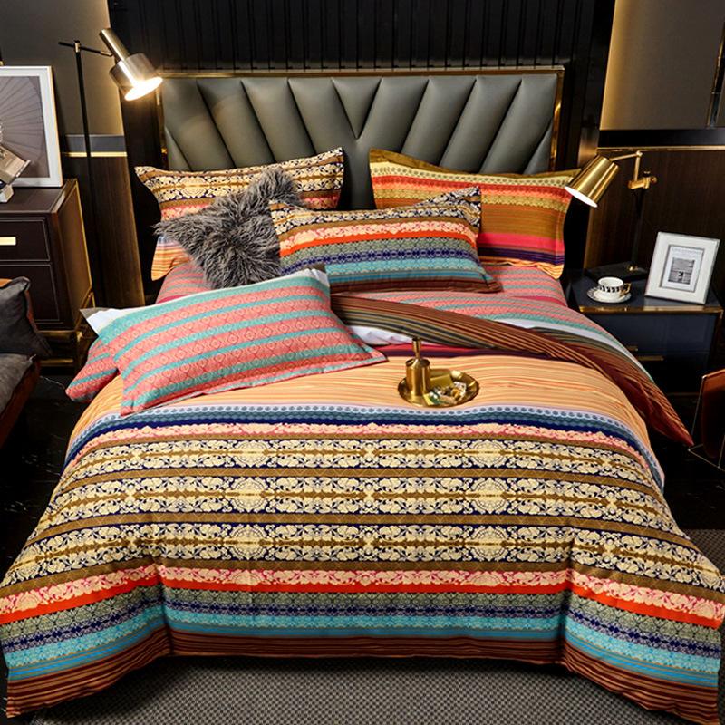 Комплект из четырех предметов из плотного хлопкового потертого материала, легкое роскошное теплое одеяло из чистого хлопкового набивного потертого материала, комплект из четырех предметов из простыни