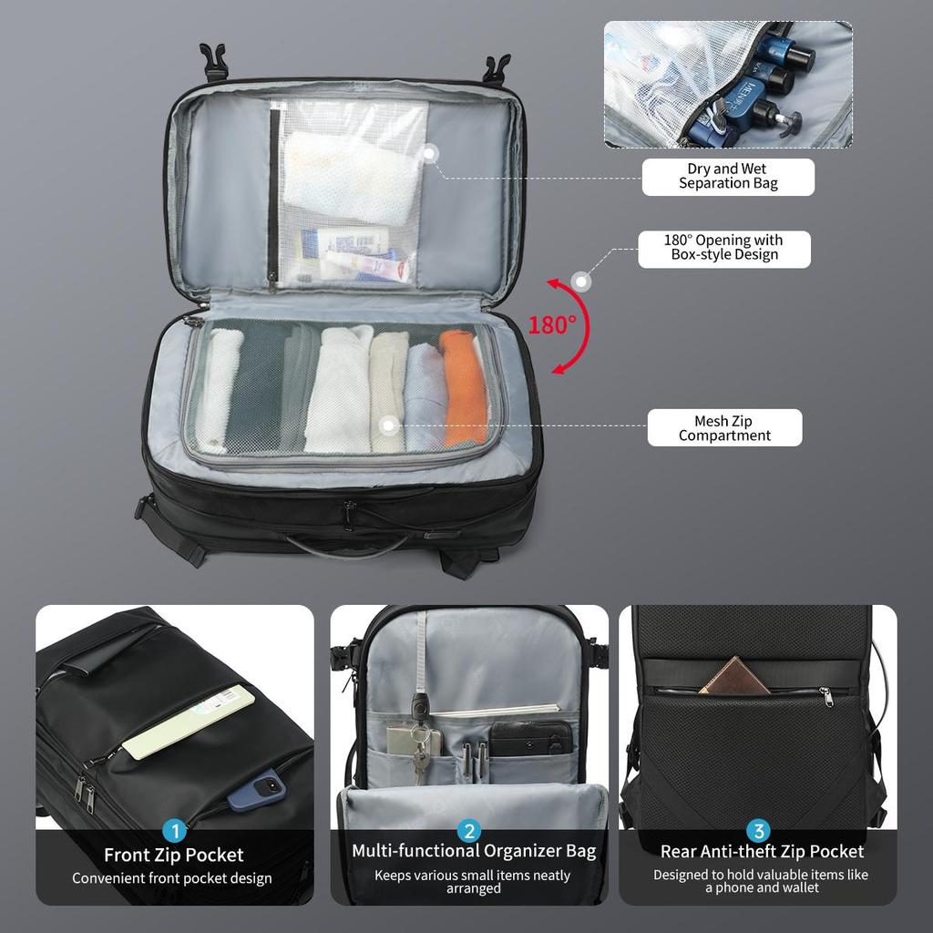 Tigernu Fashion Expandable 27L-37L Hiking Travel Laptop Backpack For 17inch Storage Packs Luggage With USB Port Backpack Mochila