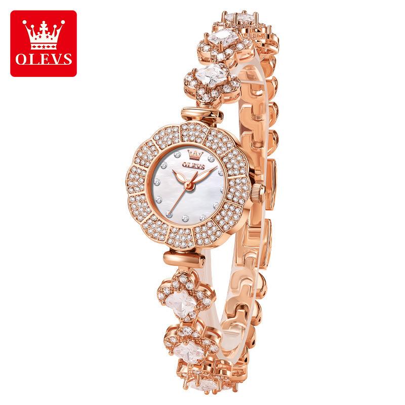 Ladies' Light Luxury Fashion Watch Full Diamond Inlaid Petal Shaped Dial Valentine's Day Gift Creative Quartz Watch
