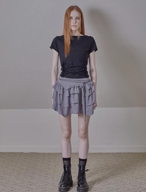 Phased Ethnic Ruffle Mini Skirt_Gray