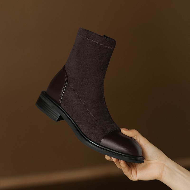 Krazing Po микрофибра Флок Зима Круглый носок Размер 33 Ботильоны Челси Размер 43 Молния Мода Низкий каблук Стрейч Ботильоны