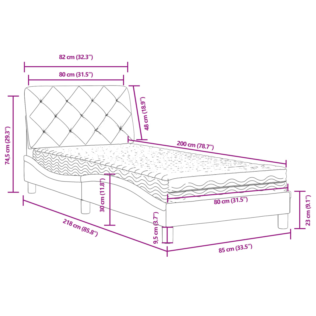 Bed with Mattress Dark Grey 80x200 cm Velvet