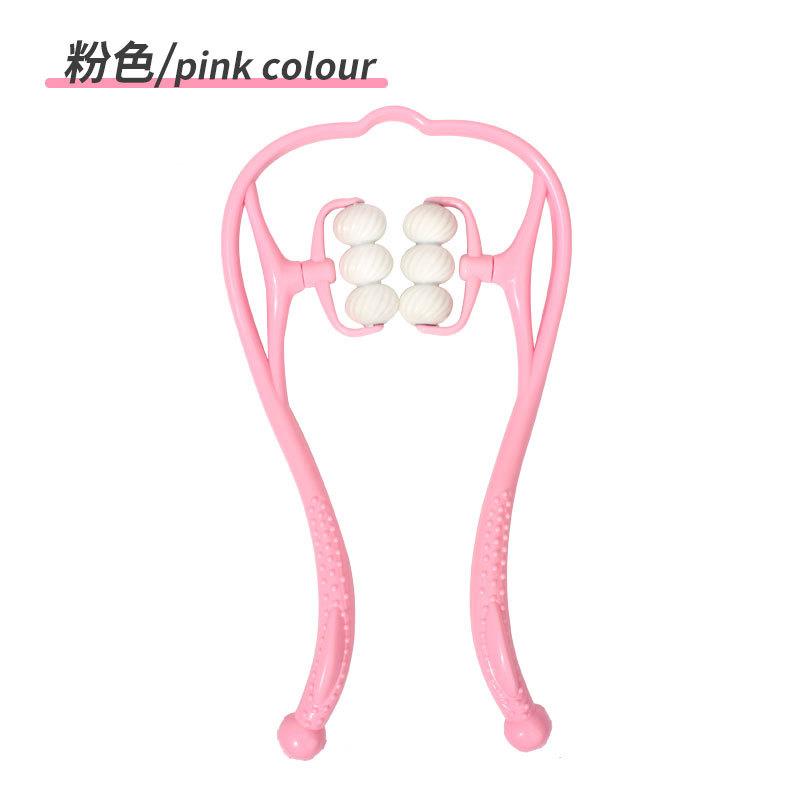6 Rollers Manual Neck Massager Shoulder Cervical Spine Kneading Massage Point Pressure Therapy for Body Relaxation Pain Relief Health Massage Tool