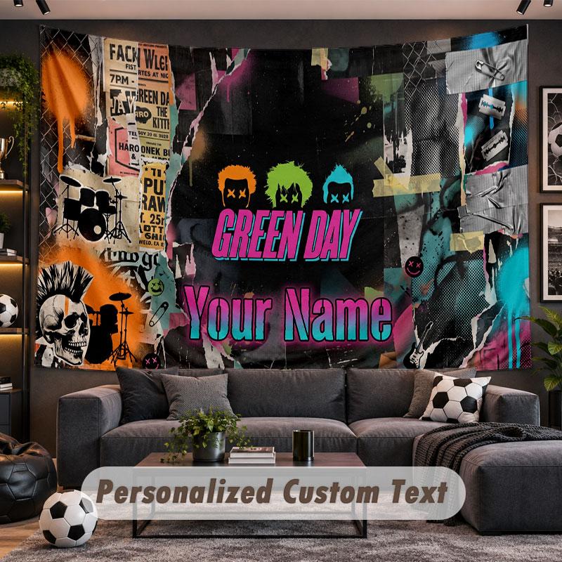Wall Hanging Tapestry Custom NameGreen Day Pattern Personalized Printed Fabric Wall Decor