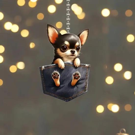 Dog Car Charms Adorable Acrylic Ornament Rearview Mirror Hanging Decor for Car Christmas Trees Decoration