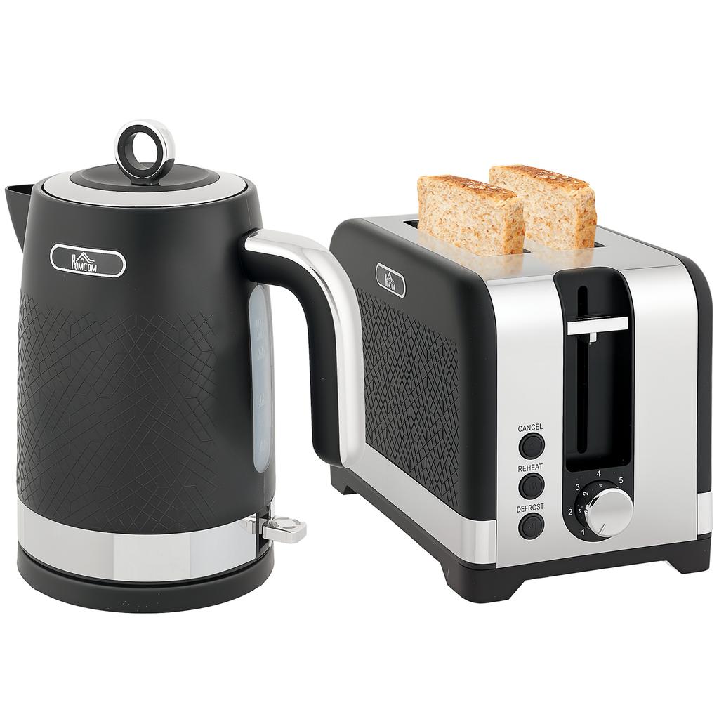 Kettle and Toaster Set, 1.7 L 2200 W Rapid-Boil Kettle with Thermostat, 2-Slice Toaster, Grey