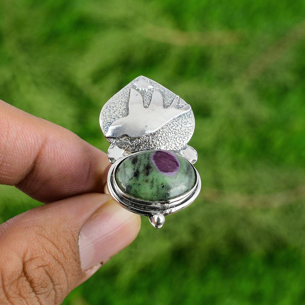 Natural Ruby Zoisite Gemstone Multi Stone Adjustable Ring 925 Sterling Silver